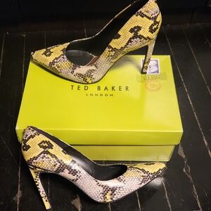 Ted Baker Yellow and Black Snake Print Heels